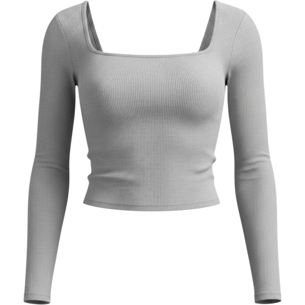 Tillys Square Neck Top Womens XL Gray NEW Ribbed Long Sleeve crop top